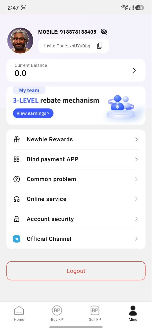 Meteor Pay app earnings page – trading activity view